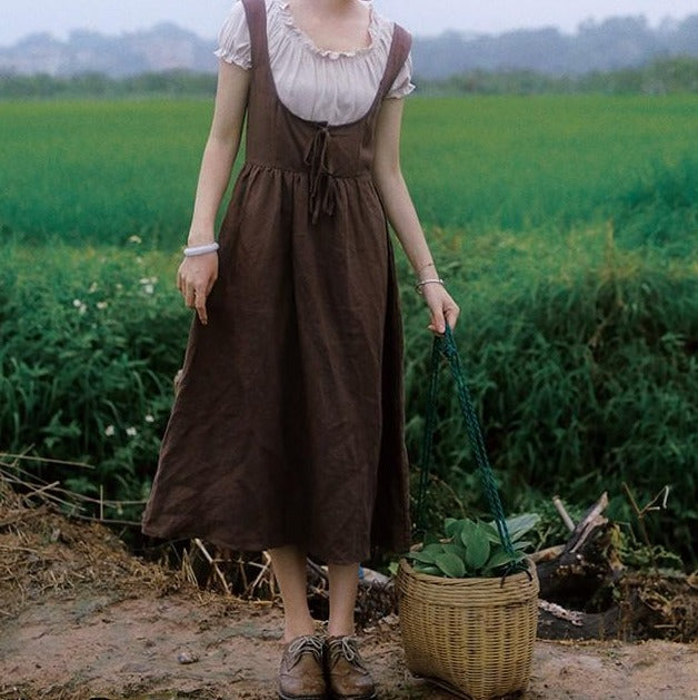 Cottage Core Farmcore Overall Dress Set