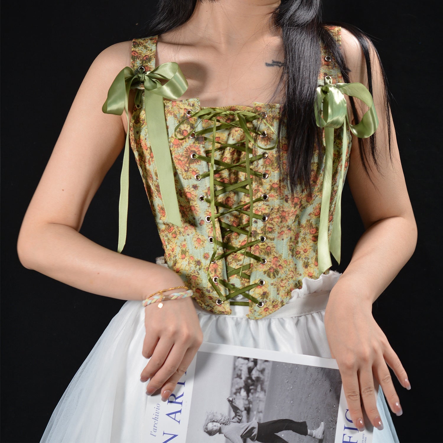 Retro Lace Up Ribbon Corset Bustier