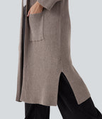Hooded Long Sleeve Pocket Longline Casual Plus Size Cardigan