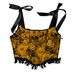 Retro Painting Jacquard Boned Lace Up Corset