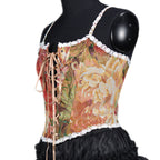 Retro Style Jacquard Boned Lace Up Vest