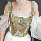 Retro Lace Up Jacquard Corset Bustier