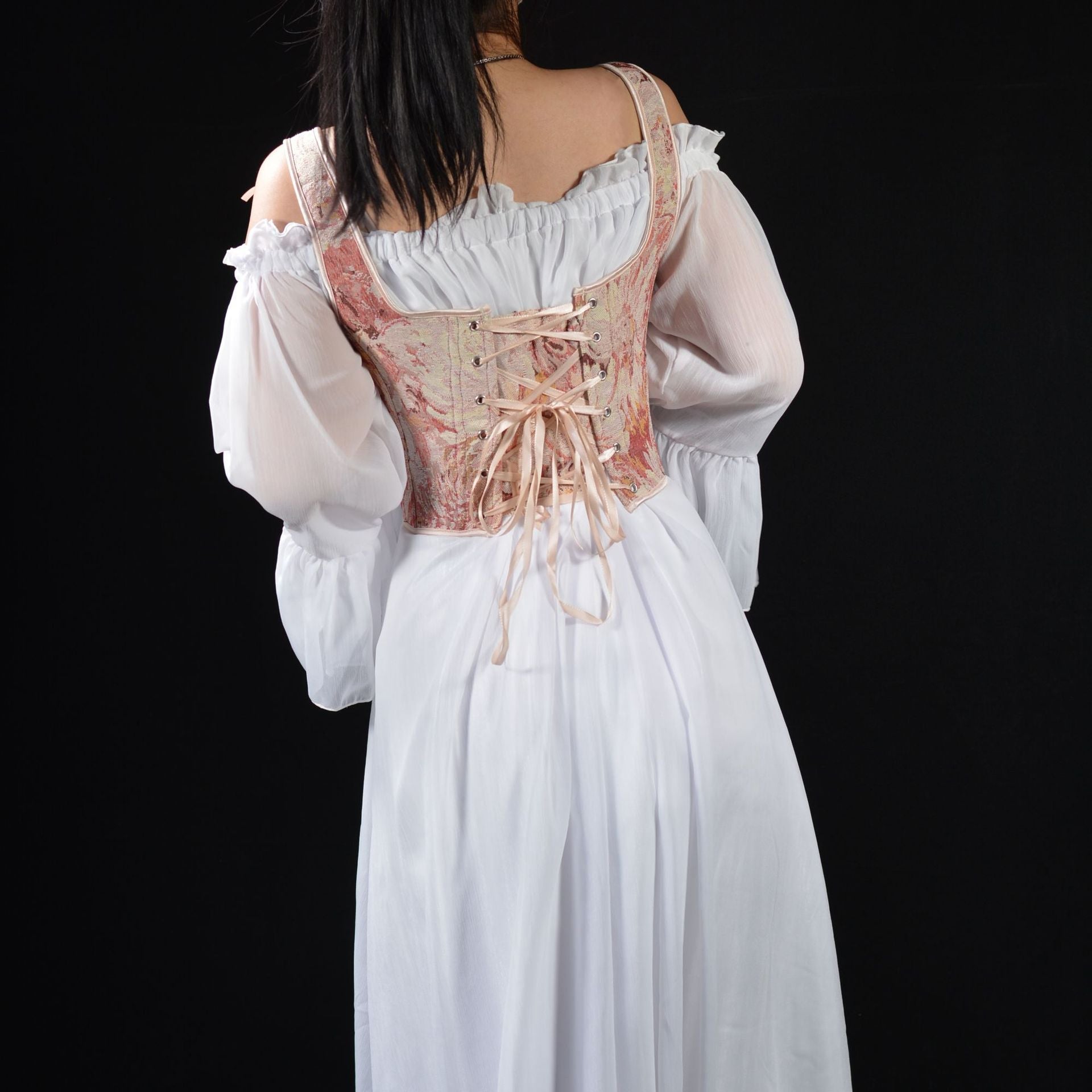 Retro Boned Jacquard Lace Up Vest