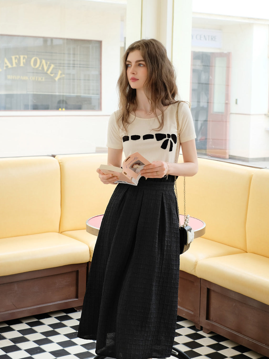 Knitted Bow Shirt + Jacquard Skirt