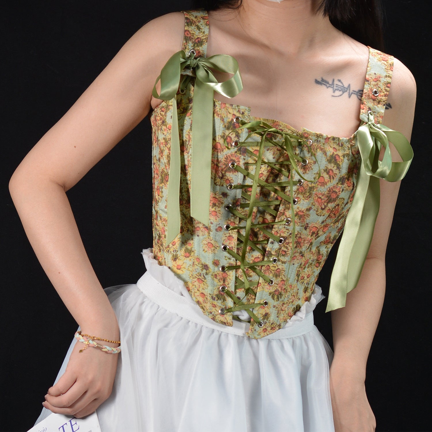 Retro Lace Up Ribbon Corset Bustier