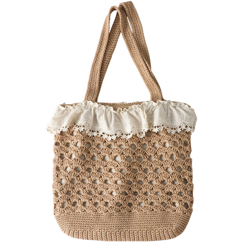 Crocheted Lace Trim Shoulder Bag