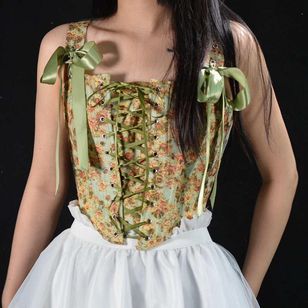 Retro Lace Up Ribbon Corset Bustier