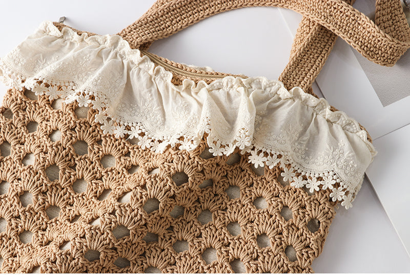 Crocheted Lace Trim Shoulder Bag
