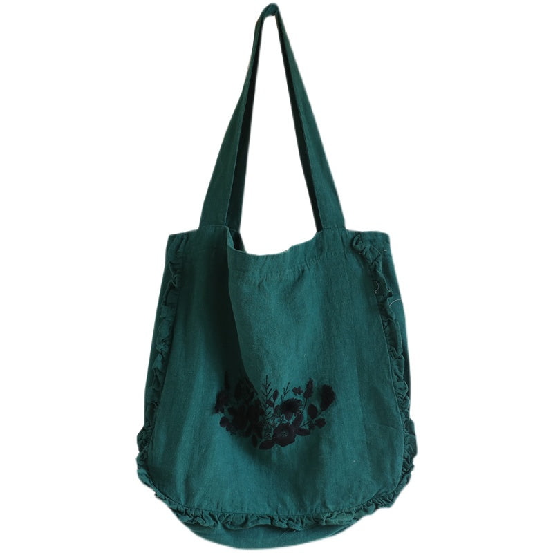 Ruffled Lace Embroidered Linen Bag