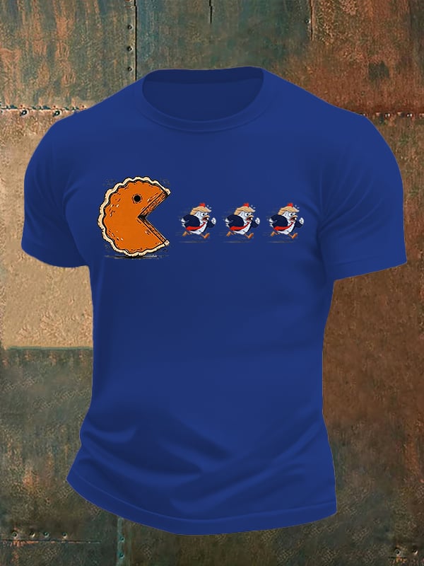 Men's  Funny Turkey Chasing Pie Sublimation FDT Thanksgiving T-Shirt