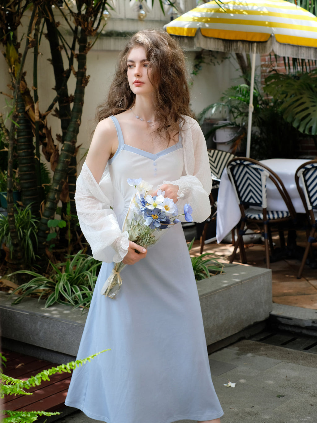 Gradient Color Slip Dress + Chiffon Sheer Cardigan