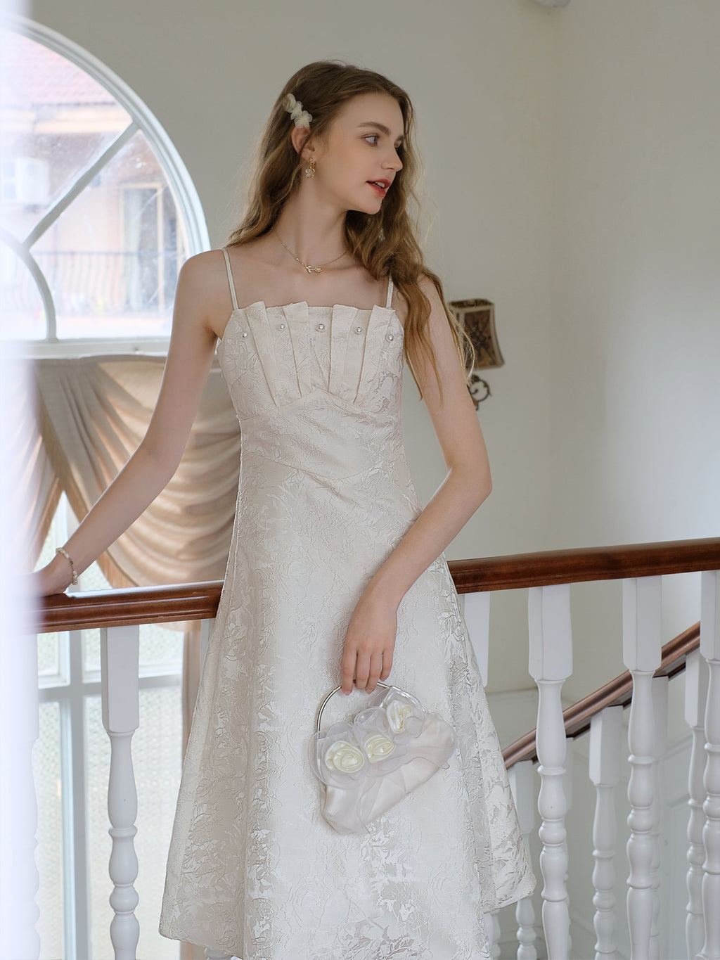 Elegant Pearl Shell Jacquard Dress + Fairy Cardigan