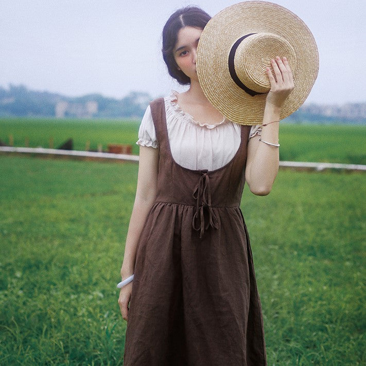 Cottage Core Farmcore Overall Dress Set