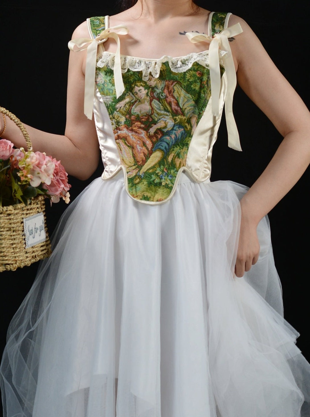 Lace Trim Lace Up Old Painting Corset