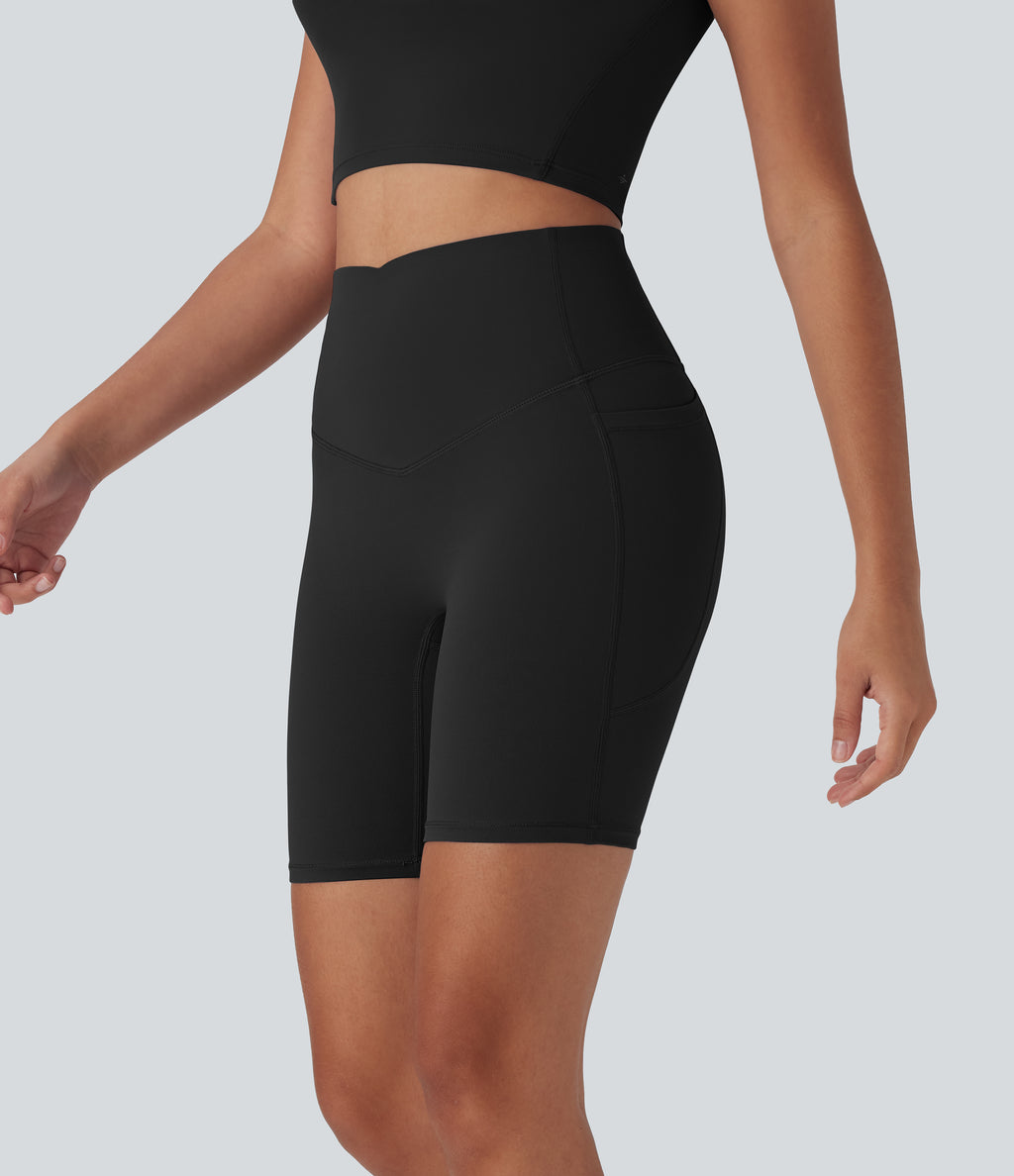 UltraSculptTM Cool Quick Dry SoCinched High Waisted Tummy Control Shaping Yoga Biker Shorts 7'' with Pockets-UPF50+