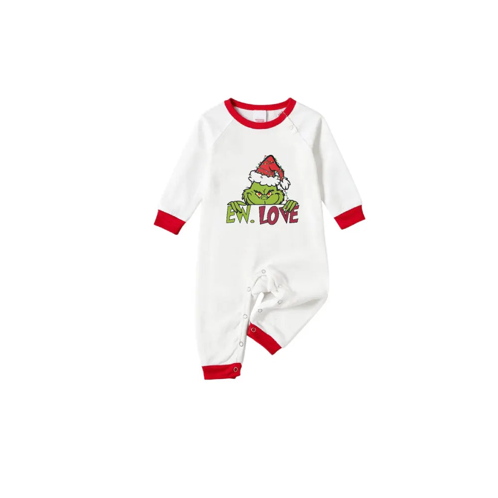 Family Christmas White Pajamas Set With Colorful Pattern Print