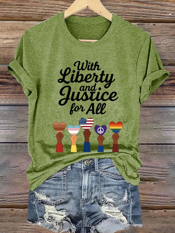 🔥Buy 3 Get 15% Off🔥Women's With Liberty Justice for All  Print Caasual T-shirt