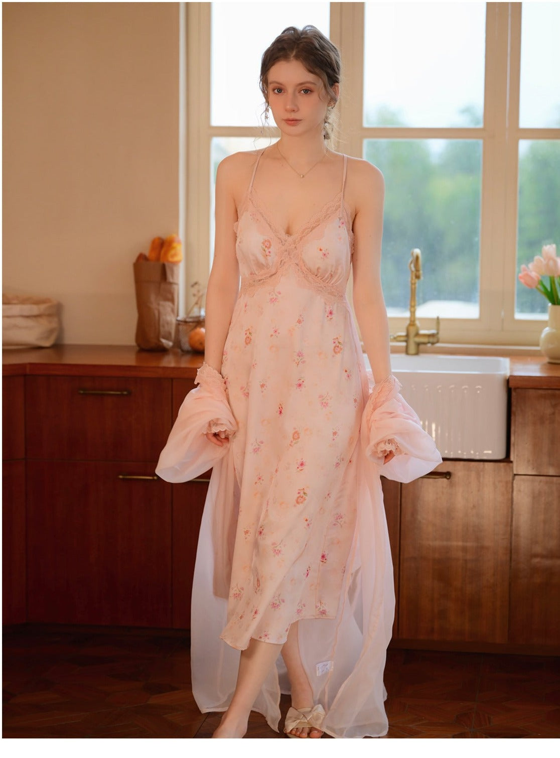 Romantic Satin Built In Bra Nightgown 2pcs Set