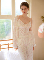 Floral Print 3pcs Set Built In Bra Loungewear