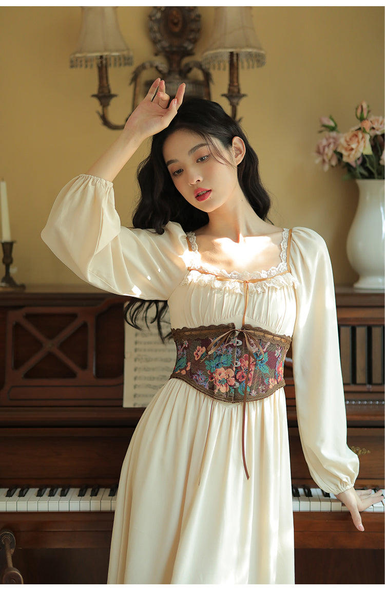 Royalcore Painting Boned Corset + Lace Neck Dress