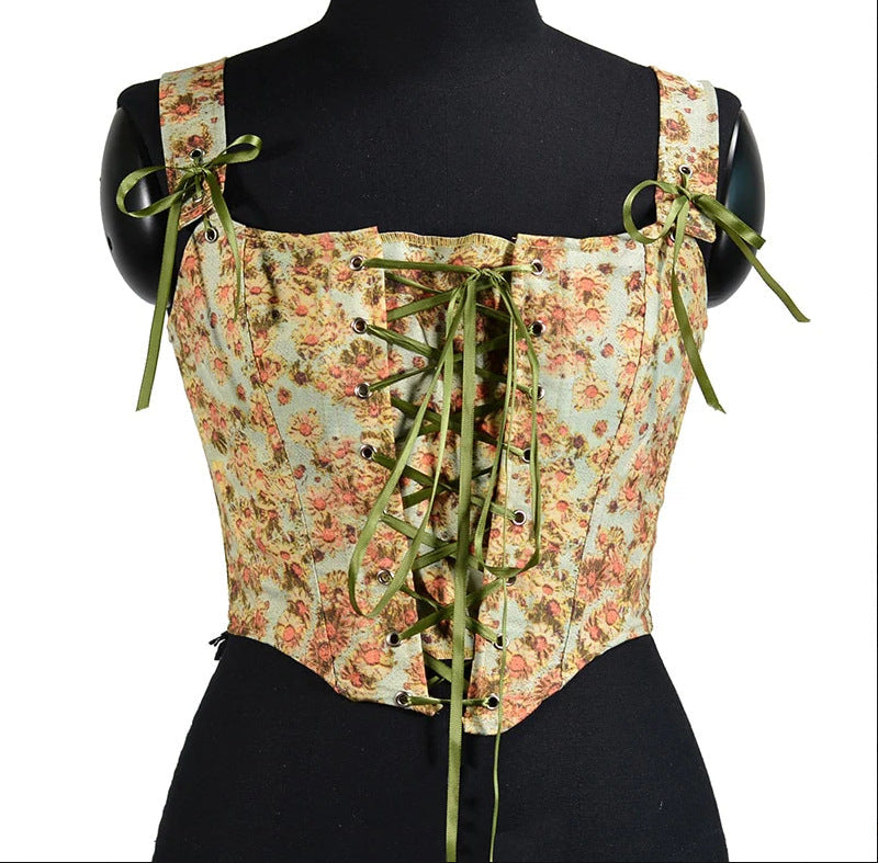 Retro Lace Up Ribbon Corset Bustier