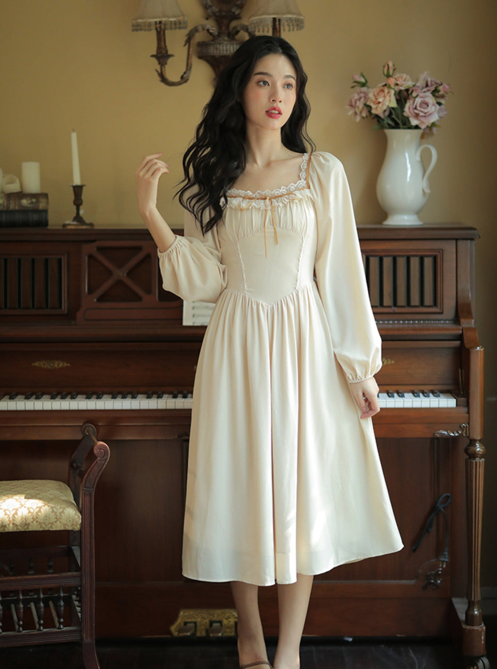 Royalcore Painting Boned Corset + Lace Neck Dress