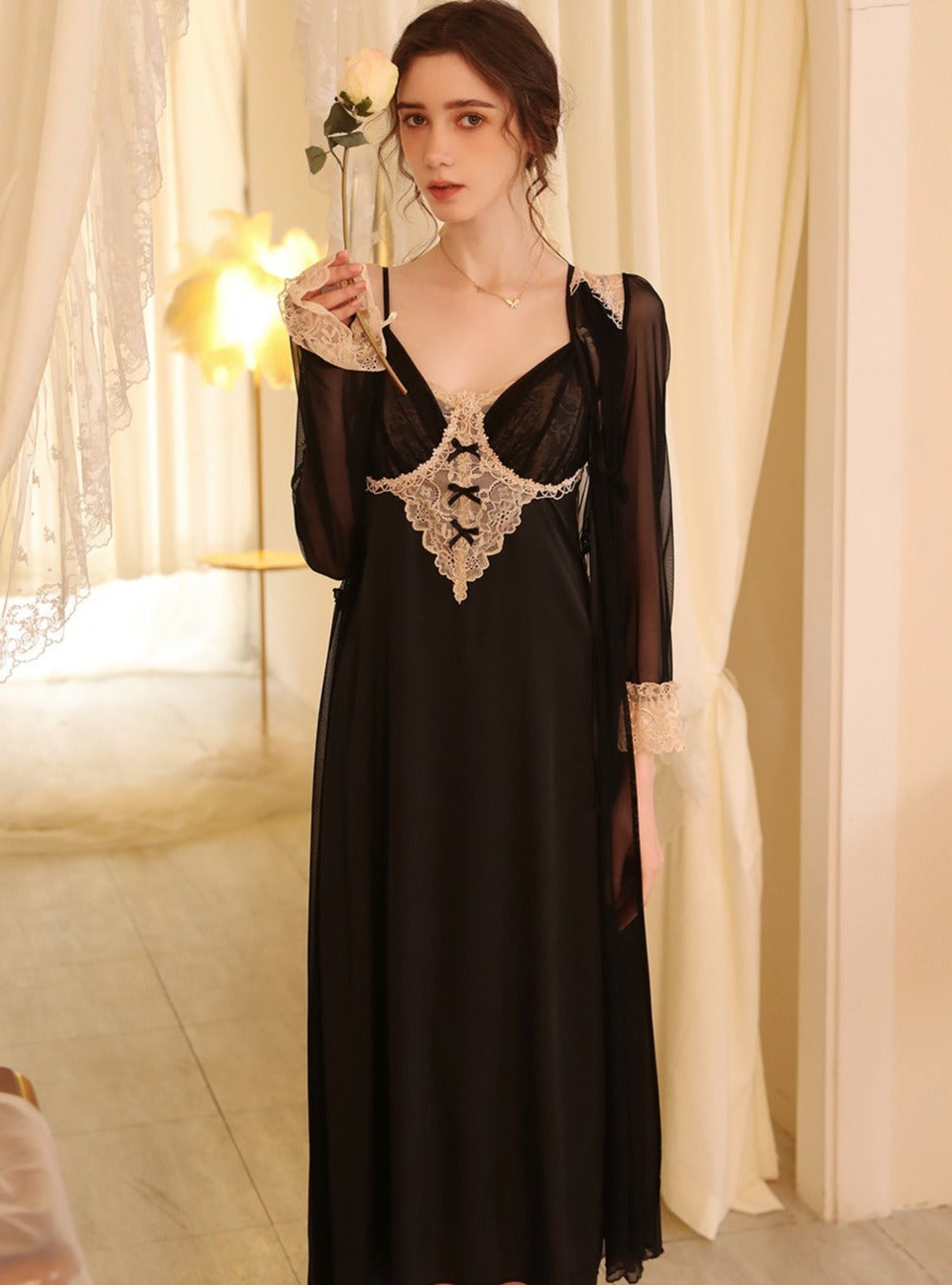 Lace Sleep Gown + Robe 2pcs Set