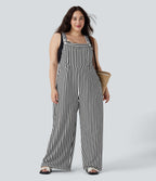 Plus Size Stripe Waffle Overalls with Pockets