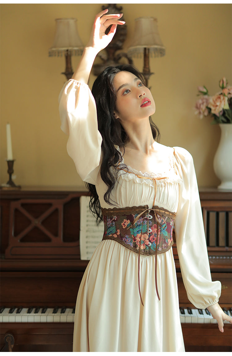 Royalcore Painting Boned Corset + Lace Neck Dress