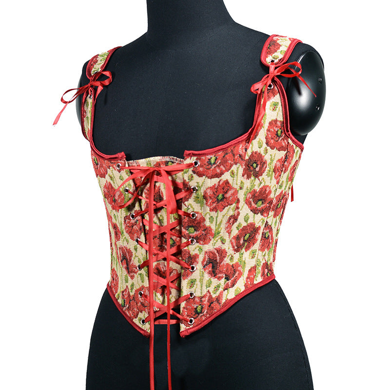 Vintage Red Painting Boned Bustier