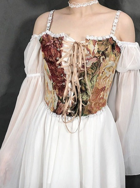 Retro Style Jacquard Boned Lace Up Vest