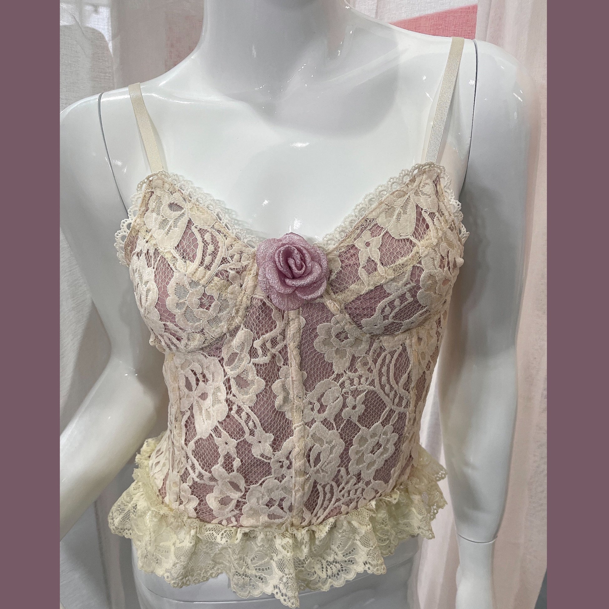 Vintage Lace Lace Up Corset Cami Top