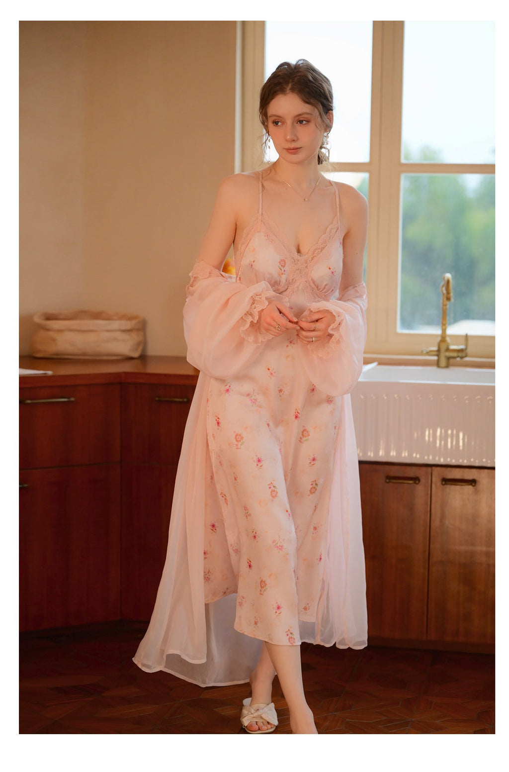 Romantic Satin Built In Bra Nightgown 2pcs Set