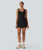 SoftlyZeroTM Plush Push-Up Molded Cups Zipper 2-in-1 Yoga Active Dress with Pockets-Easy Peezy