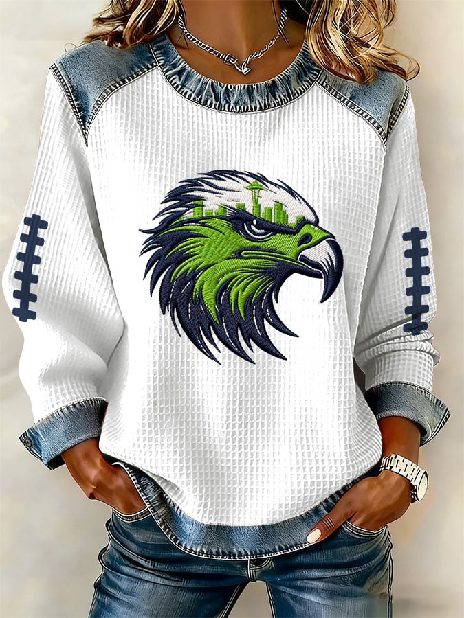 Women's rugby print long-sleeved sweatshirt