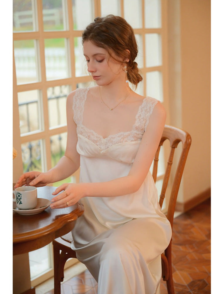 Lace Satin Built In Bra Nightgown 2pcs Set