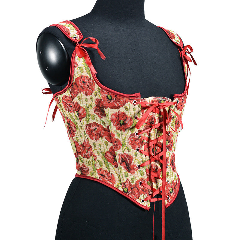Vintage Red Painting Boned Bustier