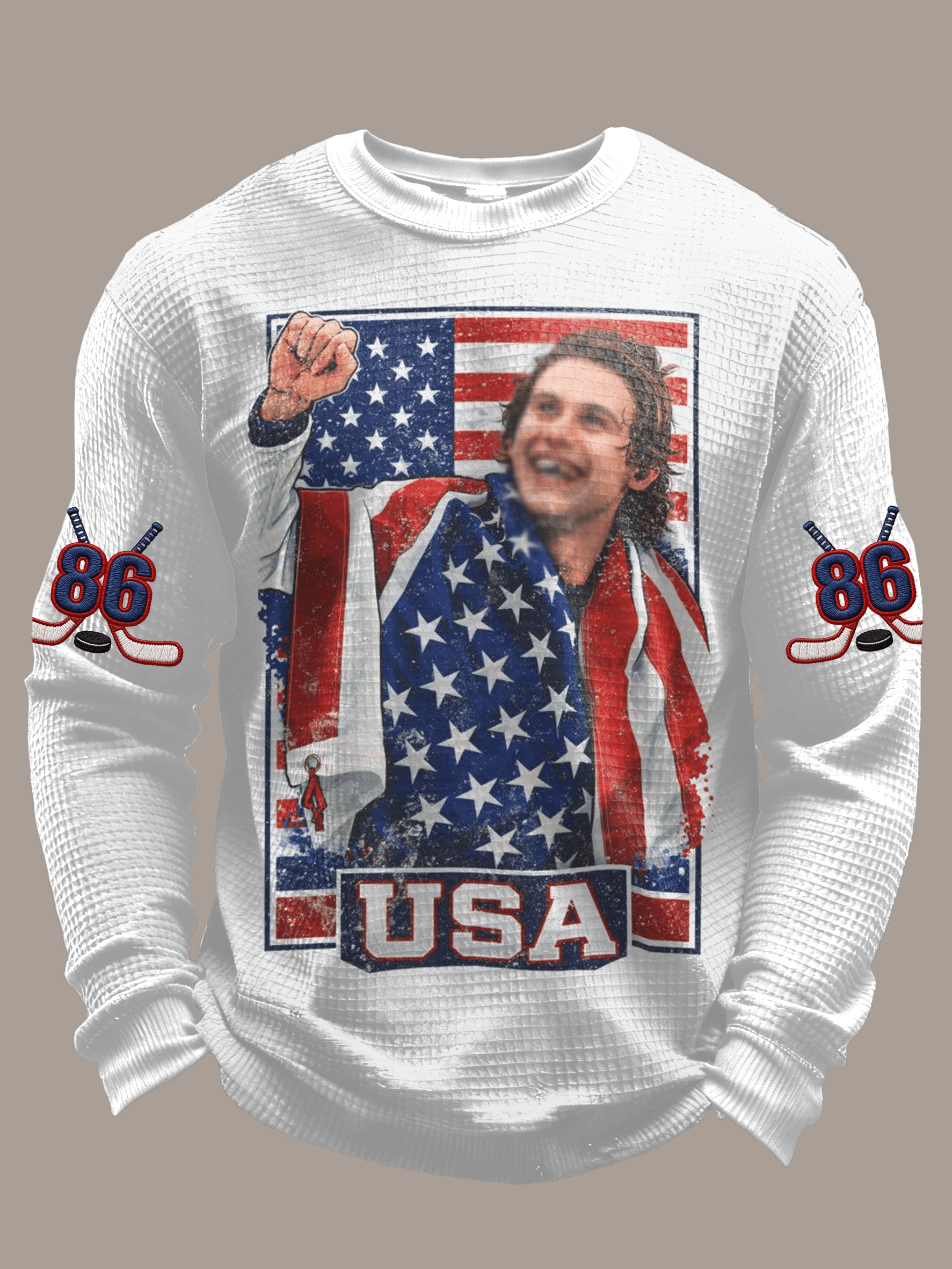 Men's Retro USA Ice Hockey 86 Print Casual Long-Sleeved Top