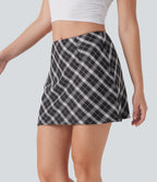 Mid Rise 2-in-1 Plaid A-line Mini Casual Skirt with Pocket