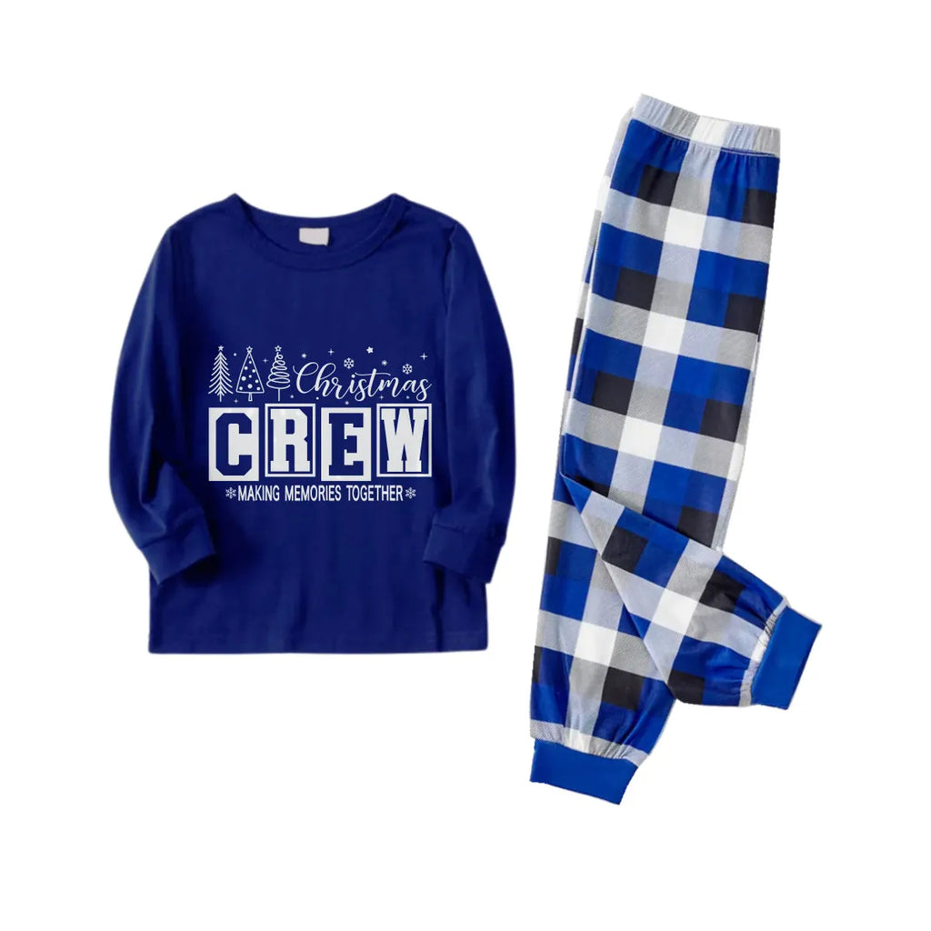 Christmas Family Matching Pajamas-Navy & White Plaid Pjs Set with "Christmas Crew Making Memories Together" Print