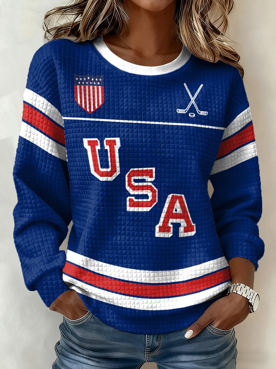 Retro USA Ice Hockey Print Sweatshirt