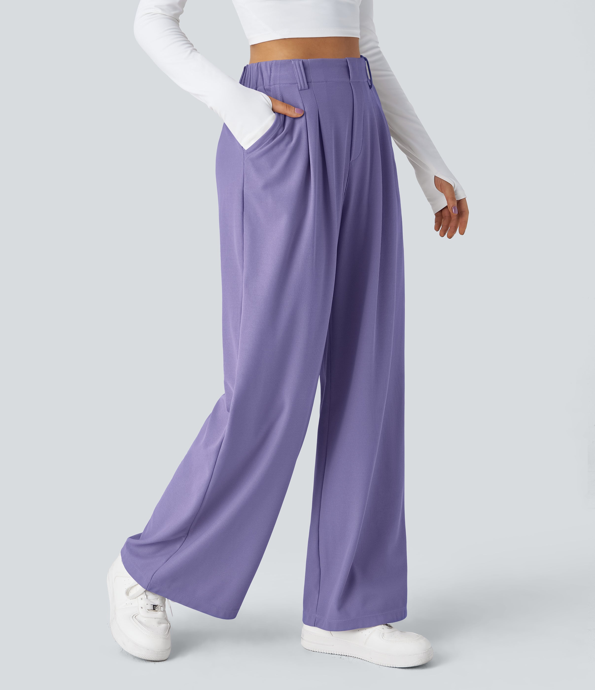 FlexTM High Waisted Side Pocket Wide Leg Waffle Work Pants