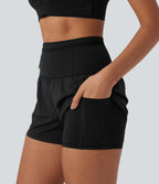 SpeedWaveTM High Waisted Contrast Mesh 2-in-1 Quick Dry Running Shorts with Pockets