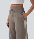 2026🔥 Ribbed SoCinched High Waisted Tummy Control Drawstring Wide Leg Color Block Casual Trousers with Pockets