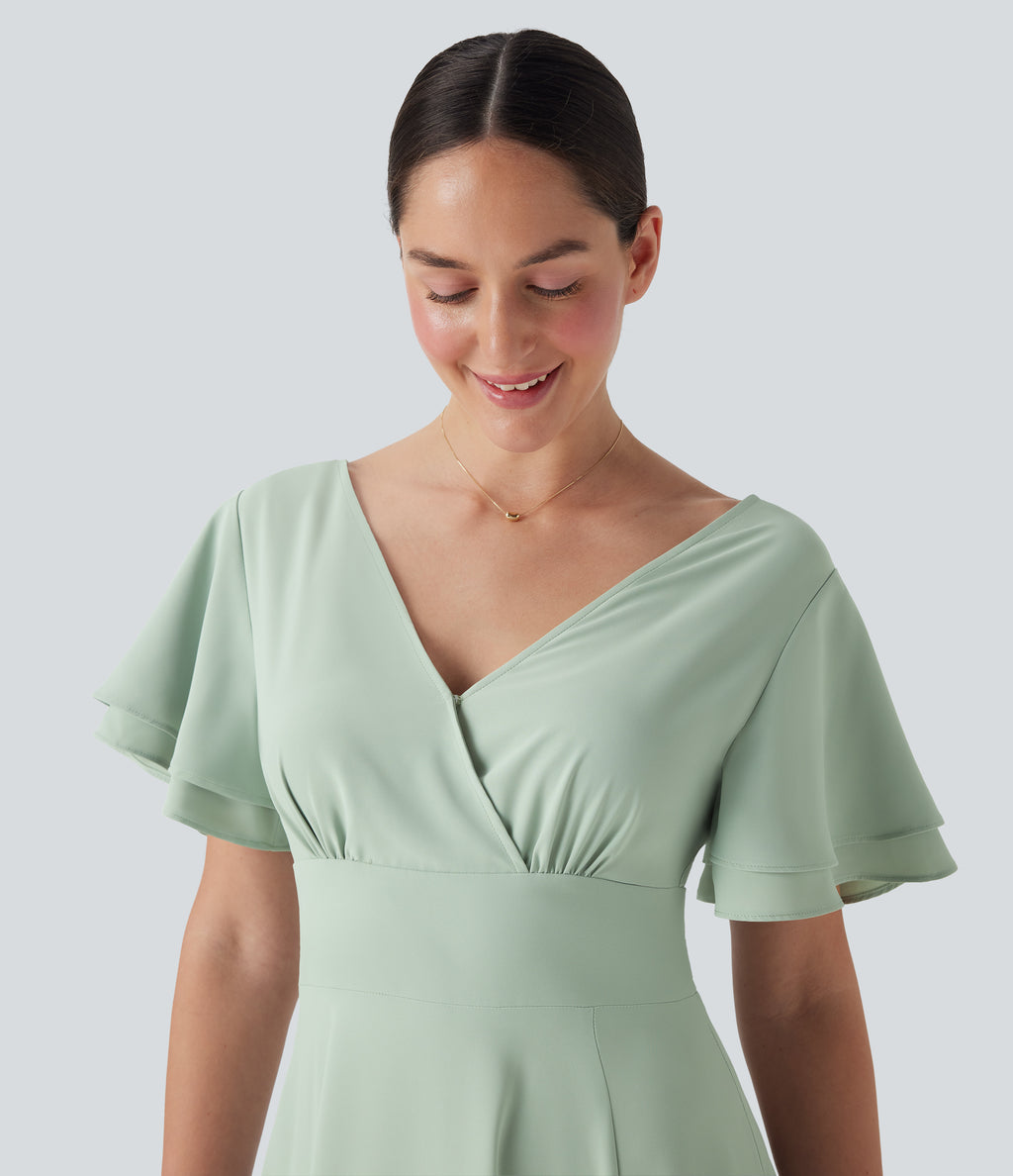 V Neck Short Sleeve Maxi Dress
