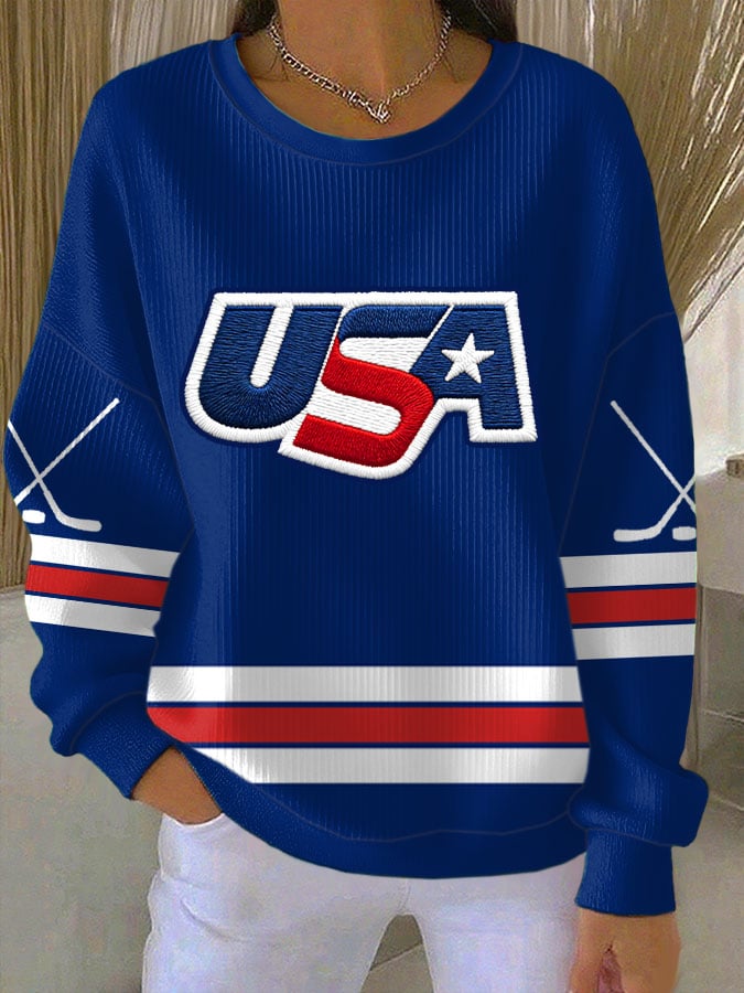 Women's Retro USA Ice Hockey Print Sweatshirt