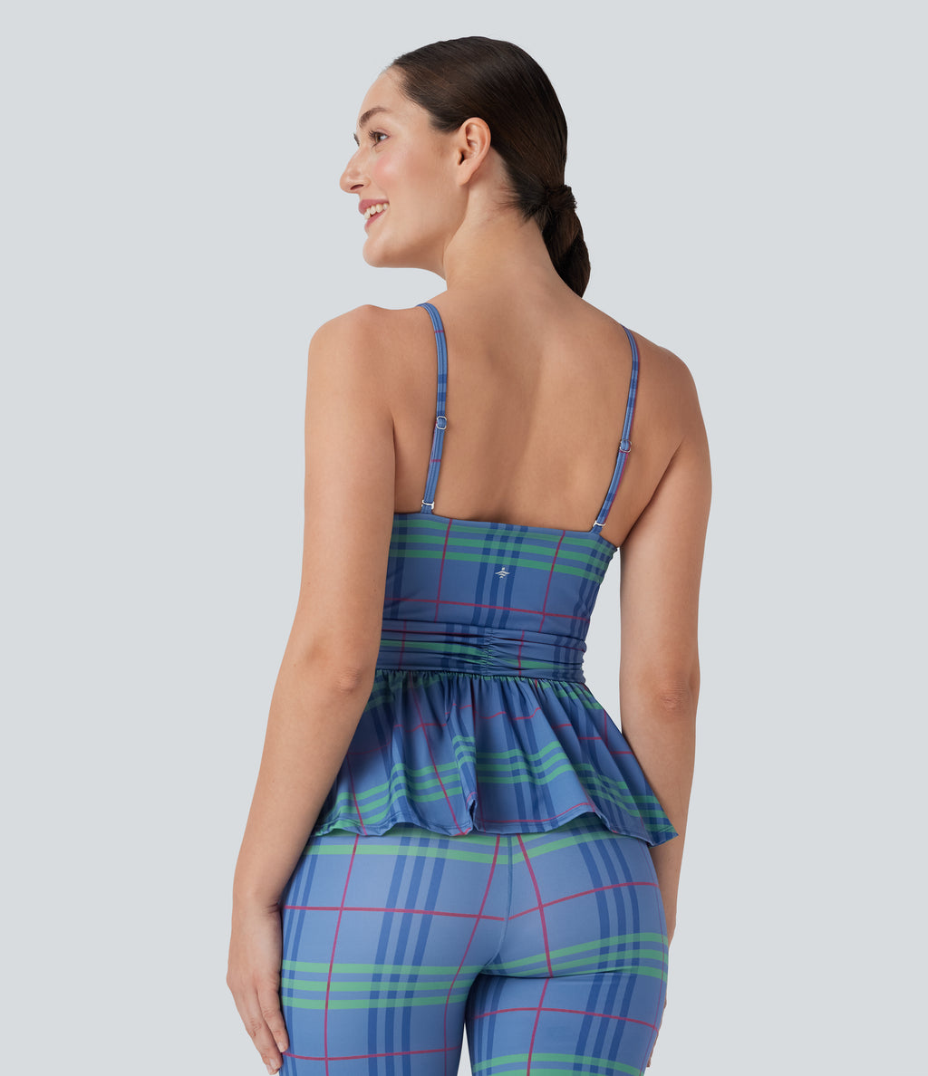 Ruffle Hem Plaid Cool Touch Yoga Cami Top