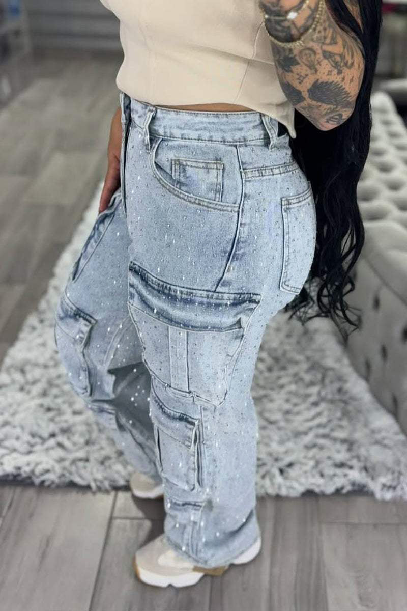 Women's Multi-pocket Rhinestone Casual Jeans --(SIZE:UK8-22,EU36-50)