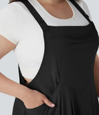 BreezefulTM Flowy Quick Dry Midi Casual Plus Size Pinafore Dress with Pockets