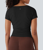 Cowl Neck Short Sleeve Ruched Yoga Top